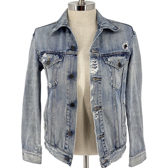 Anthro ABLE Women's Small The Merly Denim Jacket Trucker Distressed - Picture 1 of 12